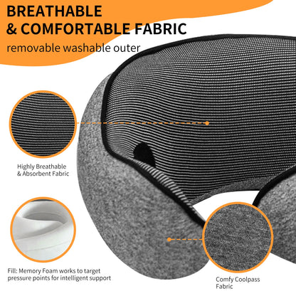 1pc Home Office U-Shape Hooded Neck Pillow for Travel Car Airplane Nap Outdoor, Comfortable Support Pillow with Detachable Cover