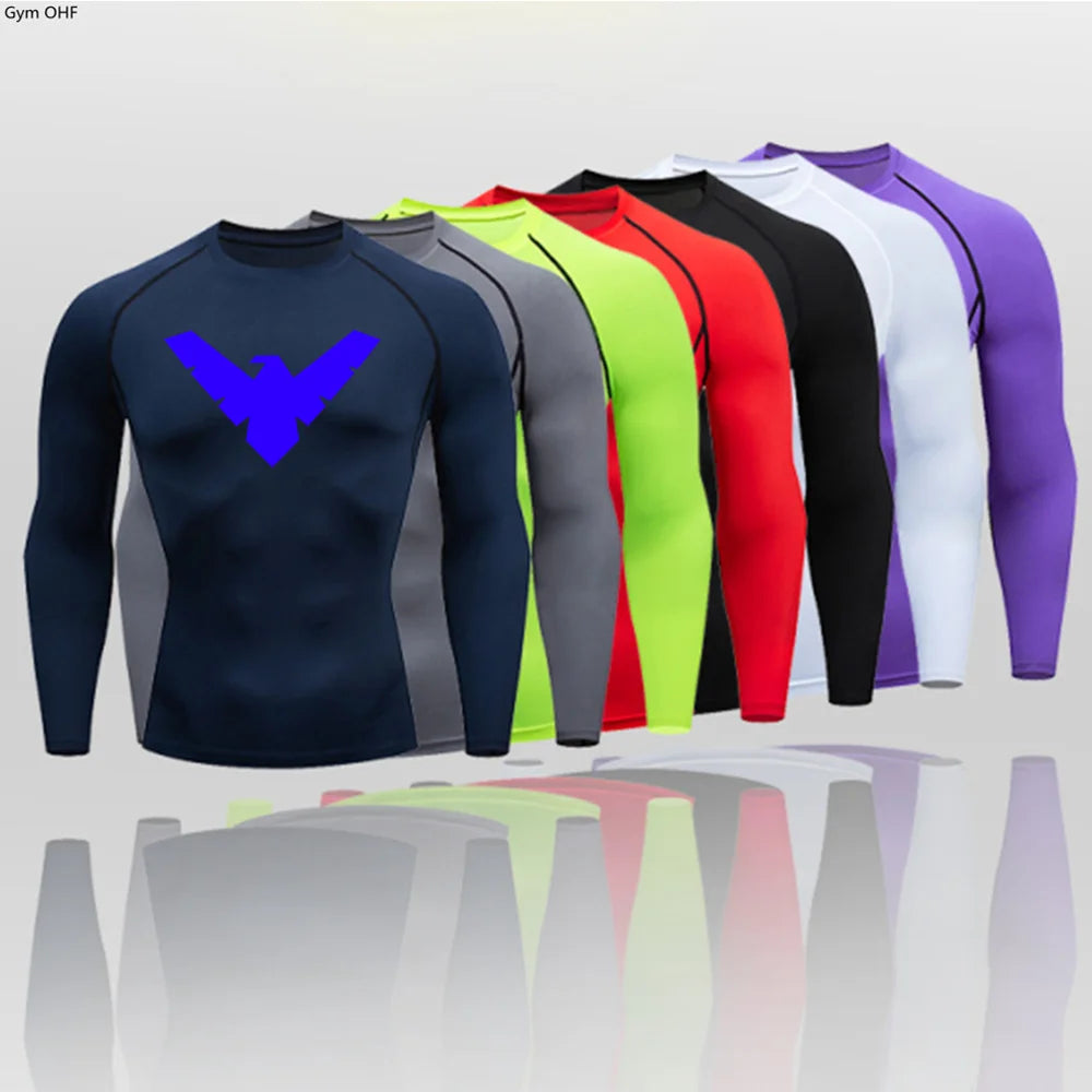 Compression Nightwing Print Tops For Men T Shirt Rashguard Jiu Jitsu Gym Fitness Running Train   ing Shirts Jersey Short Sleeved