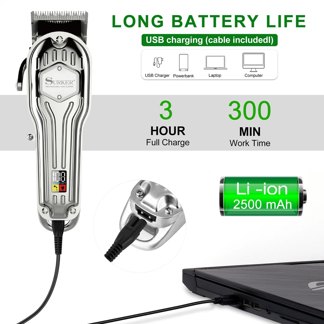 Surker Electric Hair Trimmer Set with a Barber Cape Suitable for Barber Home-appliance LCD Digital Display Scissors Hair Clipper