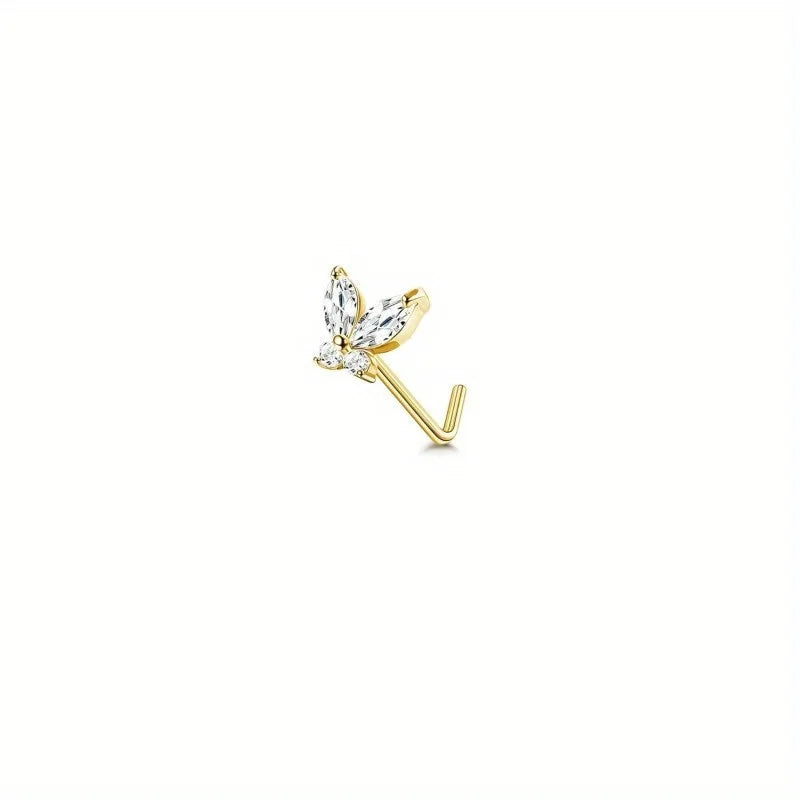 Drperfect 1Pc 22G Nose Studs L Shaped Nose Rings Studs for Women Opal CZ Heart Butterfly Nose Piercing Jewelry