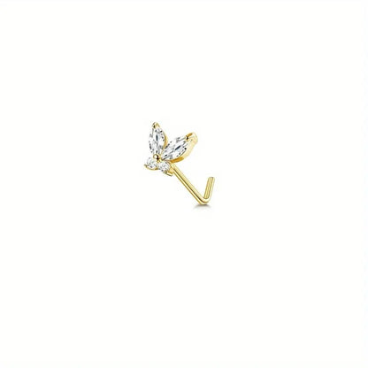 Drperfect 1Pc 22G Nose Studs L Shaped Nose Rings Studs for Women Opal CZ Heart Butterfly Nose Piercing Jewelry