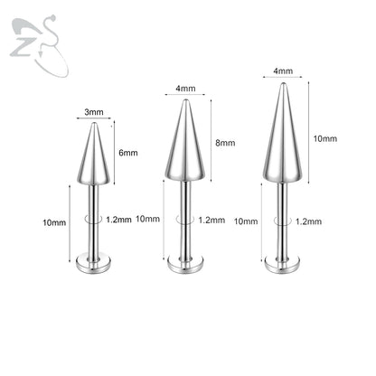 ZS 3pcs/lot 16g Cone Spike Labret Stud Surgical Steel Cartilage Earrings Black Color Barbell Piercing Tragus Helix Rook Jewerly