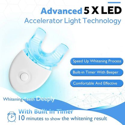 Teeth Whitening Kit - 5X LED Light Tooth Whitener With 3 Gel  , Tray Case For Teeth Sensitive Helps Remove Smoking/Coffee Stain