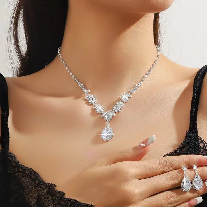 Bridal Jewelry Set, High-End Two-Piece Set, Necklace, Earrings, Wedding Dress, Luxurious and Elegant, Versatile Accessories