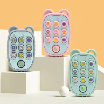 Baby Soft Silicone Phone Remote Control Teether Toy BPA Free Bear Shaped Nursing Teething Toys for Toddler Sensory Development