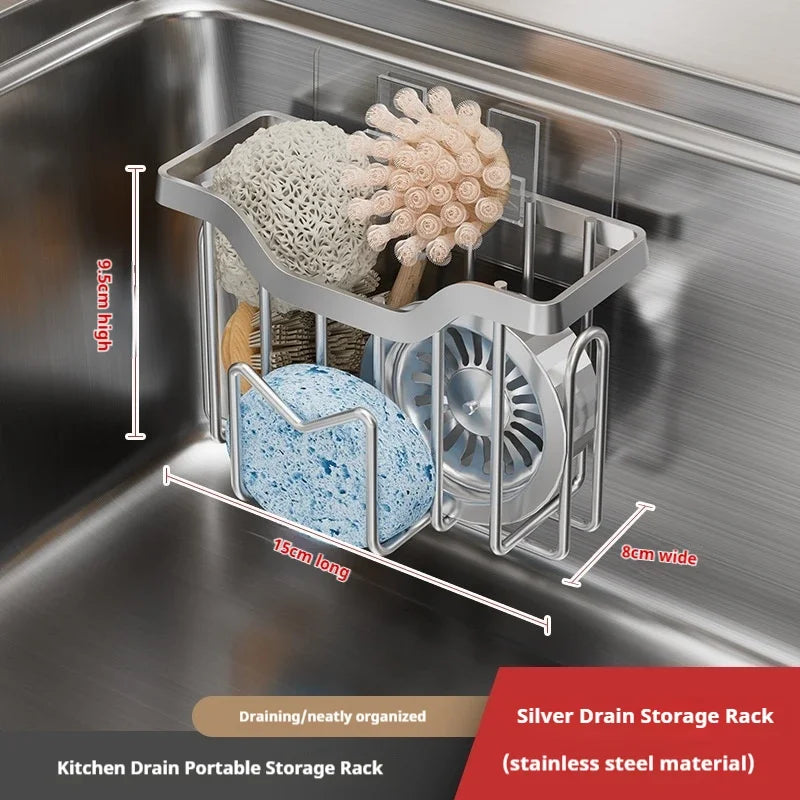ZEXEF Sponge Holder Kitchen Sink Organizer Rustproof Stainless Steel Multifunctional Holder for Sponge Brush Sink Stopper
