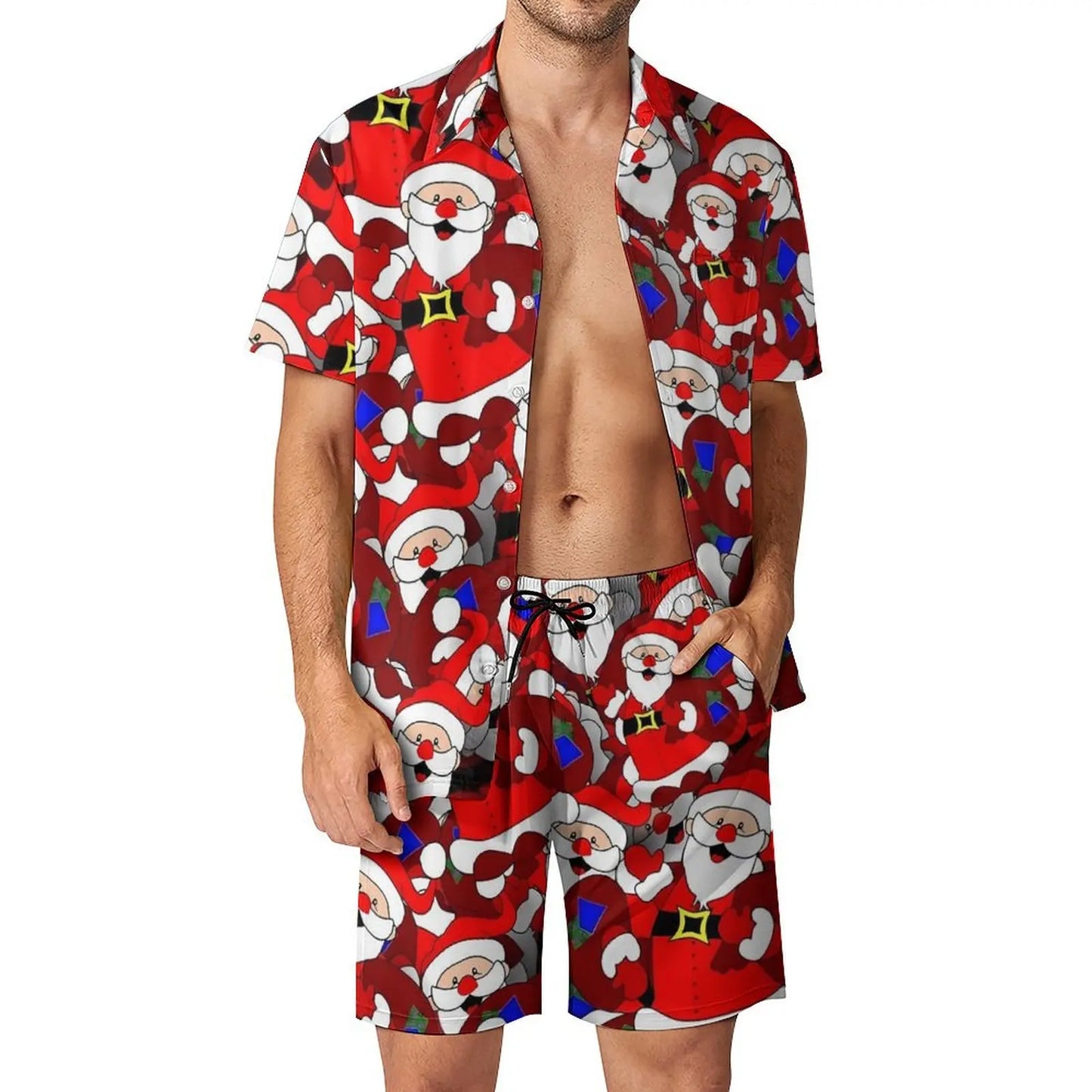 2025 Christmas Men Sets Animal Print Casual Shorts Summer Novelty Beach Shirt Set Short-Sleeved Big Size Suit Christmas Gift