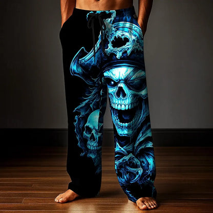 Men's Skull Skeleton Printed Trousers Baggy Pants Casual Pants Mid Waist Elastic Drawstring Waist Pants for Men Streetwear Fall