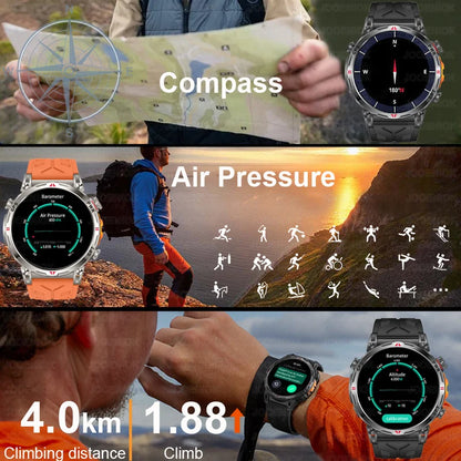 2026 New Outdoor Sports Smartwatch Men GPS Positioning 650mAh HD Call 1.56-inch AMOLED Screen Compass 5ATM Waterproof Watch Man