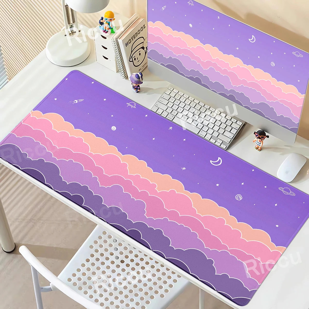 Skyscape Large Mouse Pad Pastel Purple Clouds Minimalist Mousepad Gamer Laptop Deskpad Office Accessory Desk Mat Cabinet Setup