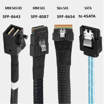 Internal Mini SAS SFF-8087 SFF-8643 SFF-8654 To 4 SATA 3.0 7Pin Target Hard Disk Fanout Raid Cable Server Computer Accessories