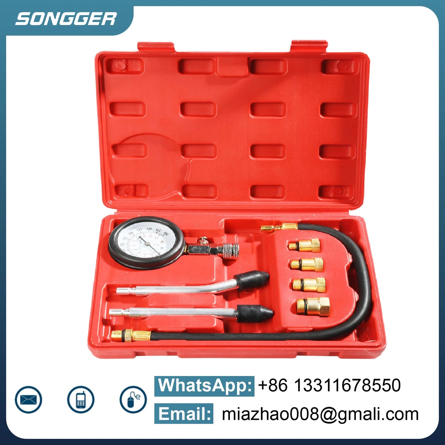 Cylinder Compression Tester Kit 0-300 PSI Dual Scale Quick Coupler Brass Fittings Gauge Engine Diagnostic Tool Car Motorcycle