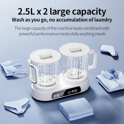 Portable Wireless Dual-Cup Washing Machine U10 8000mAh Rechargeable 2.5L×2 IPX4 Waterproof Mini Laundry Washer