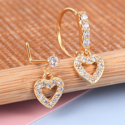 2Pcs Butterfly Pendant Dangle Nose Studs Ring Stainless Steel Zircon Indian Nose Piercing Rings Earrings Valentine Jewelry Gift