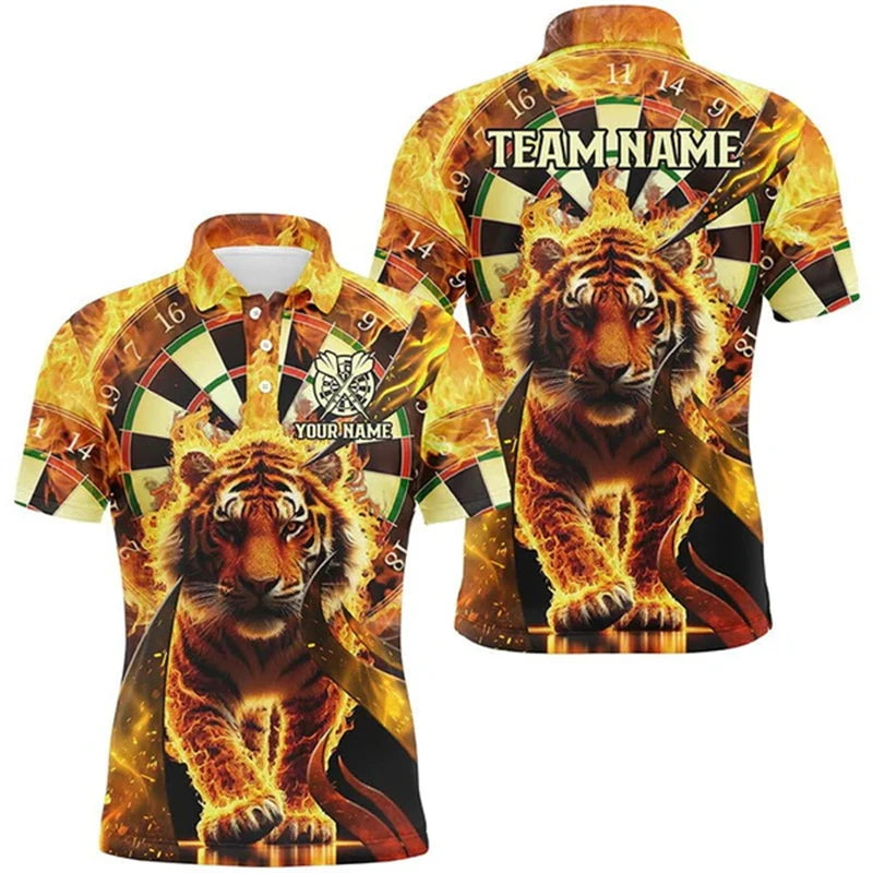 Cool 3D Personalized Orange Darts Board Flame Men Dart Polo Shirt Custom Team League Dart Jerseys Uniform Gift For Darts Lovers