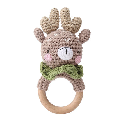 Wooden Rattle Baby Teether for Kids Teething Rings Animal Crochet Rattle Elephant Wooden Babies Gym Montessori Children's Toys
