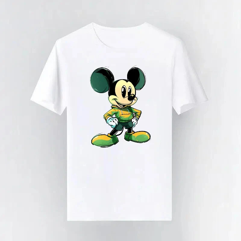 Mickey Mouse Disney Printing Pattern Casual Black O-Neck Short Sleeves Man Tops Trendy Woman Loose Tshirts Parent-child Clothing
