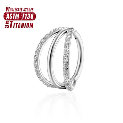 F136 Titanium Piercing Hinged Segment Hoops CZ Stone Nose Rings Ear Cartilage Tragus Helix Earrings Piercing Body Jewelry