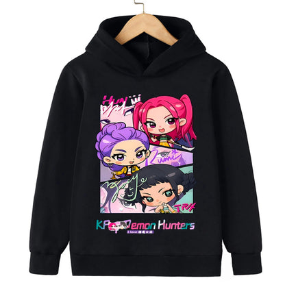 2025 Movie KPop Demon Hunters Cartoon Girls Boys Hoodies Children's Korean Wave Print Fashion Casual Tops Casual Girls Clothing