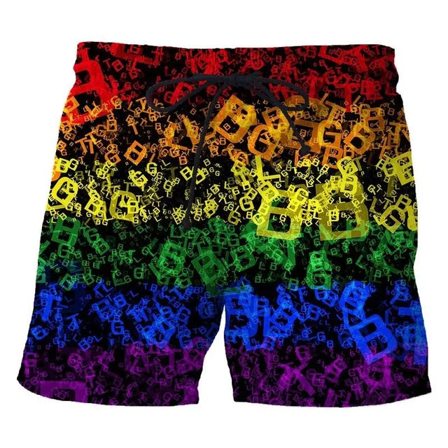 3d Printing LGBT Rainbow Short Pants Street Fashion Breathable Colorful Beach Shorts Vacation Beachwear Swim Trunks Clothing