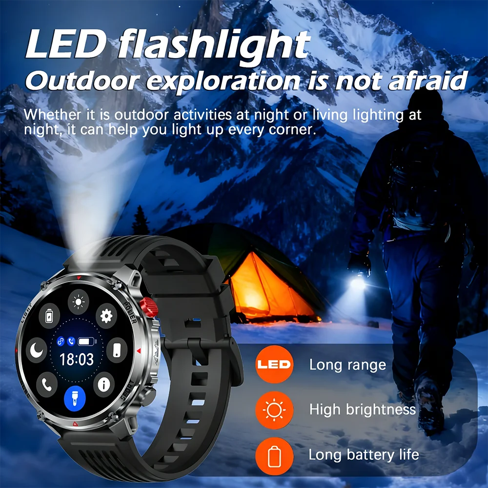 1100mAh Super Capacity Battery Military Outdoor Smart Watch Men 1.7inch Screen Compass Bluetooth Call 3ATM Waterproof SmartWatch