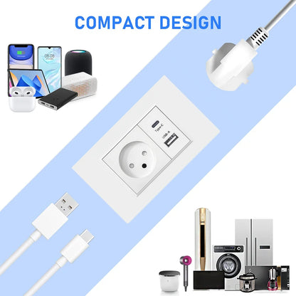Israel USB Type C Charging Wall Socket 118mm*72mm White & Black Flame Retardant PC Panel Power Socket for Home Office Kitchen