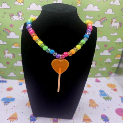 Y2K Kandi Necklaces | Neon Sparkly Rainbow | Lollipop Charms | Candy Girl Party Jewelry |  Dopamine Aesthetic