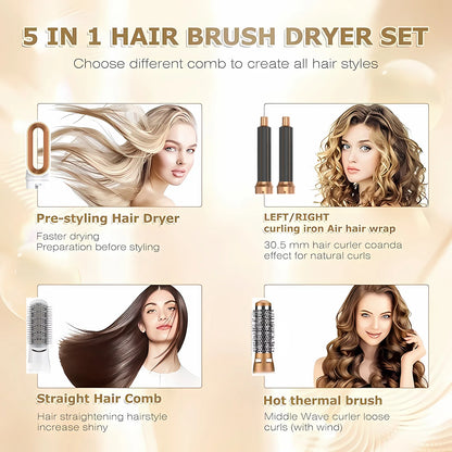 5 In 1 Electric Hair Brush Hair Dryer For Dyson Airwrap Automatic Curler Hair Straightener Hot Air Comb Hairdressing Appliance