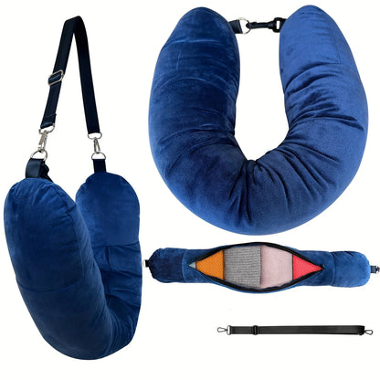 Multi-Functional Fillable Neck Pillow Lycra Fabric Stuff with Clothes, Portable Travel Bag Neck Support Pillow U Shape Pillow