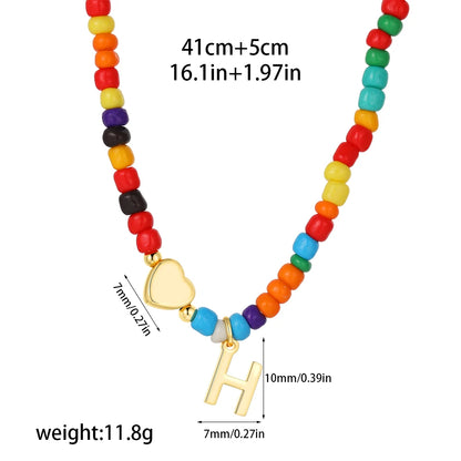 Colorful 26 Initial Letter Necklace Wedding for Women Adjustable Fashion Heart Beads Clavicle Chain Necklaces Christmas Jewelry