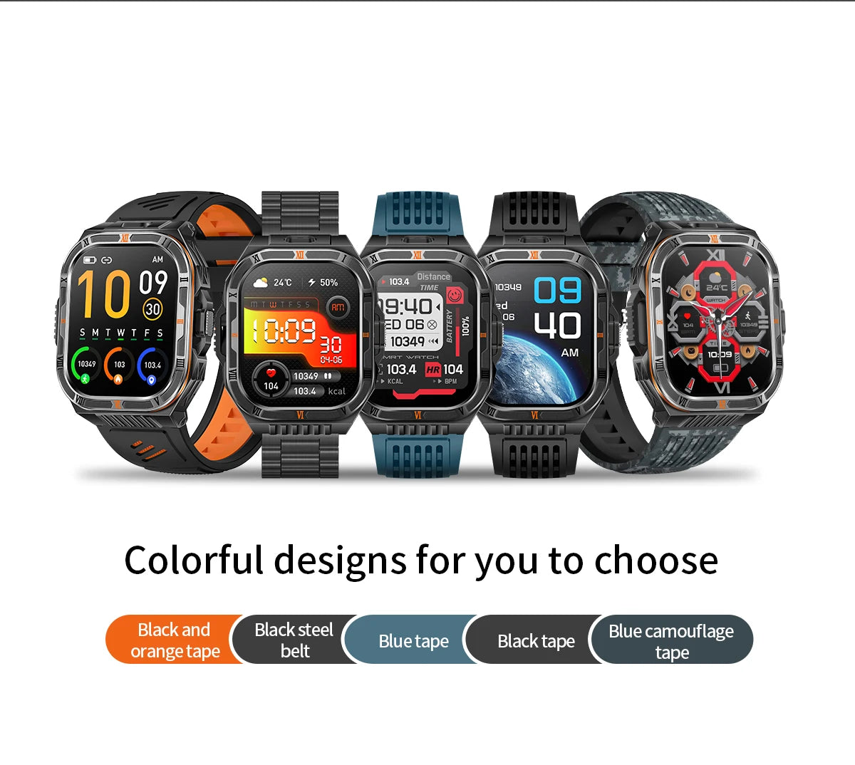 New Smart Watch Men 2.01"HD Screen 3ATM Waterproof Flashlight Health Monitor 1100mAh Battery Sport Bluetooth Call Smartwatch