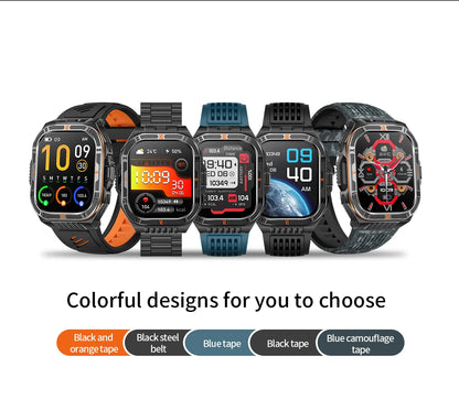 New Smart Watch Men 2.01"HD Screen 3ATM Waterproof Flashlight Health Monitor 1100mAh Battery Sport Bluetooth Call Smartwatch