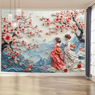 1pc 3D stereo visual effect cherry blossom and girl background cloth, living room bedroom office room decoration tapestry