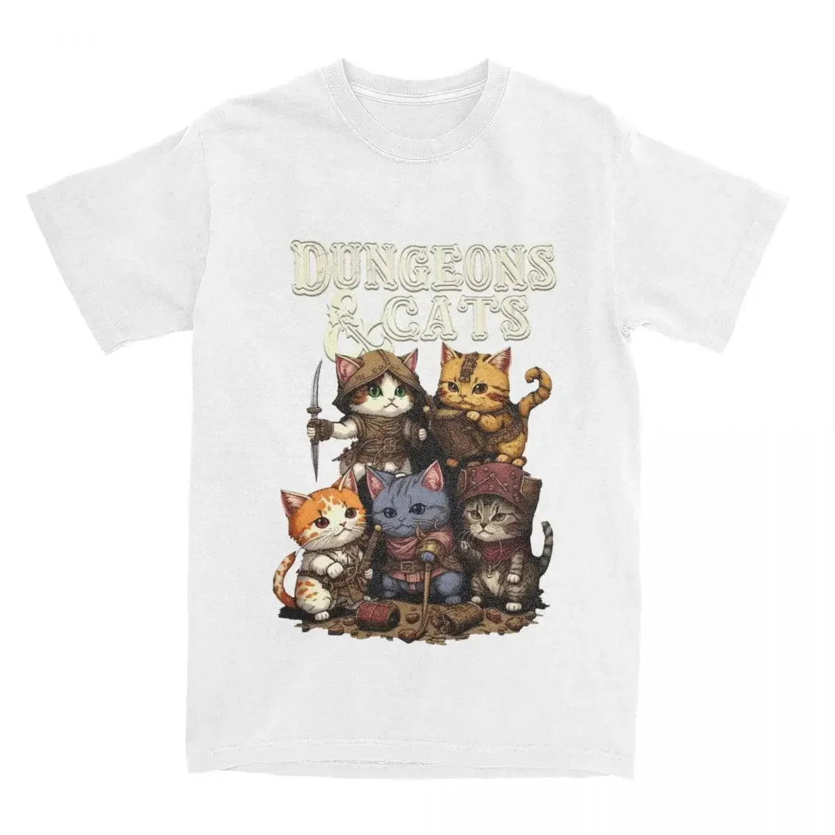 Dungeon Dragon Cats T Shirts Vintage Daily Leisure Versatile Casual Men Women Harajuku Short Sleeve Casual Unisex Tops