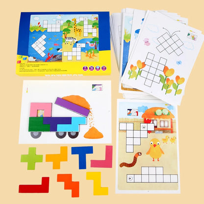 Wooden Shape Matching Puzzle Table Game Tangram Math Toys Building Blocks Board Geometric Shape Sorting Toy Colorful Puzzle Toy