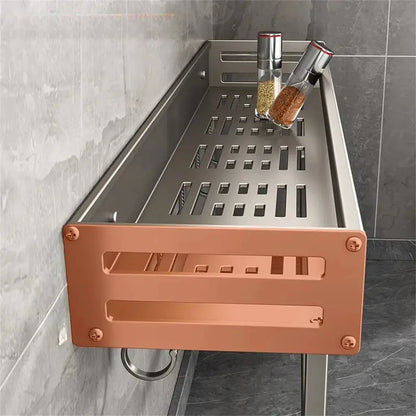 1/2pcs Aluminum Wall-Mounted Spice Rack Multifunctional Item Shelf Kitchen Tools Hooks Kitchen Condiment Storage Rack
