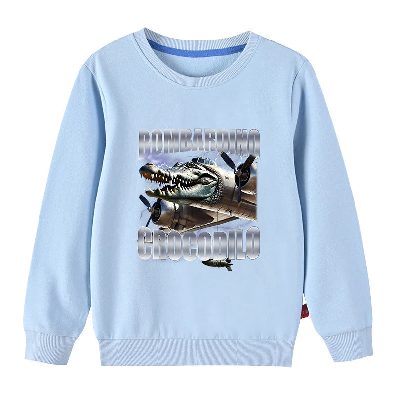 Italian Brainrot Meme For Kids Pure Cotton Sweatshirts BOMBARDINO CROCODILO Printed Children's Pullover Boys Girls thin Hoodies