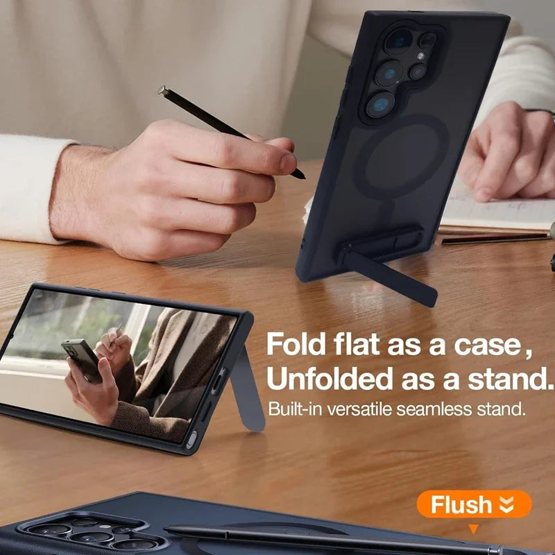 UYUXIO Magnetic Mobile Phone Case with Kickstand for Samsung Galaxy S26 S25 S24 S23 Ultra FE S22 Plus A16 A55 A56 Stand Cases