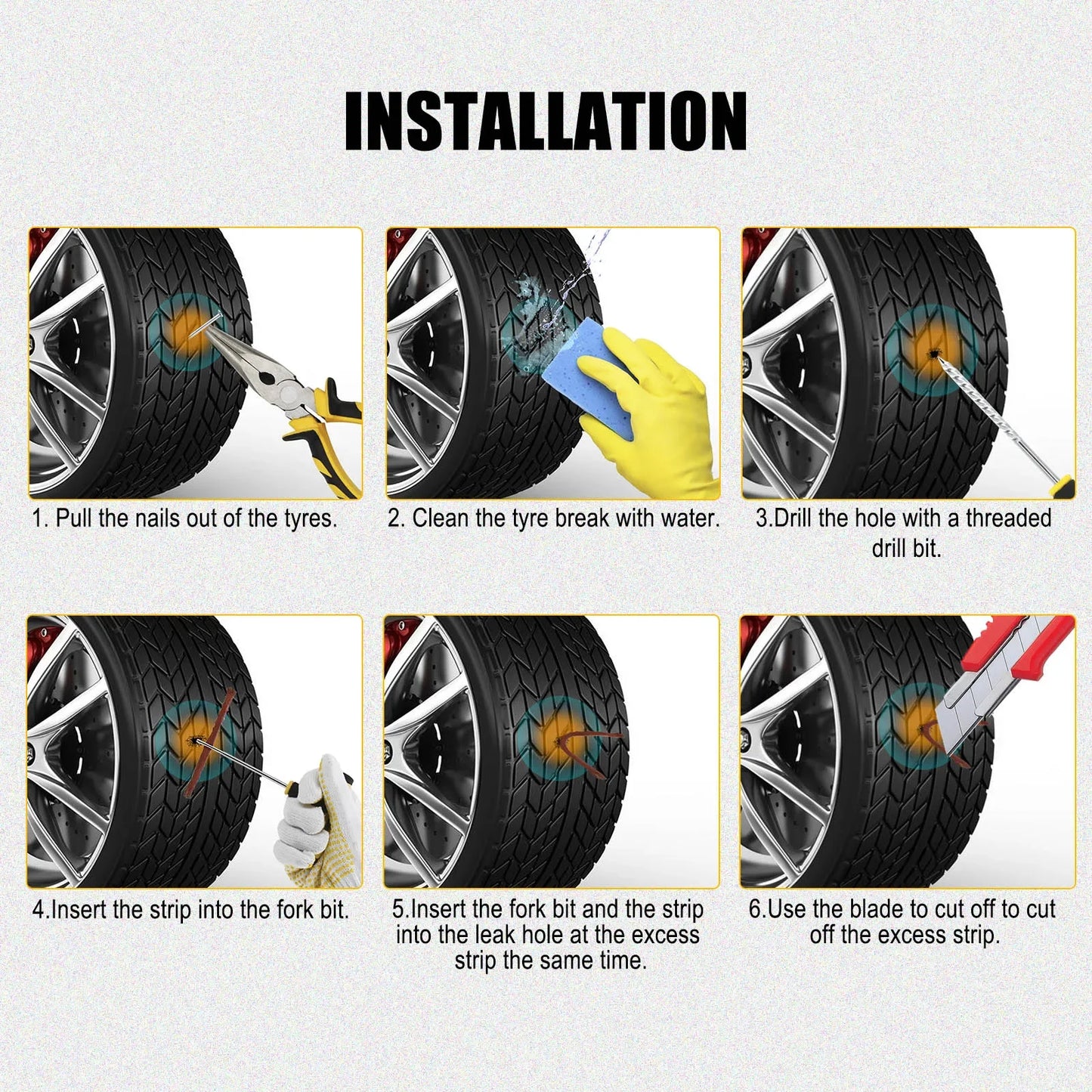 Car Motorcycle Tire Repair Tool Tire Repair Kit Studding Set Auto Bike Tubeless Tire Tyre Puncture Plug Tools with Rubber Strip