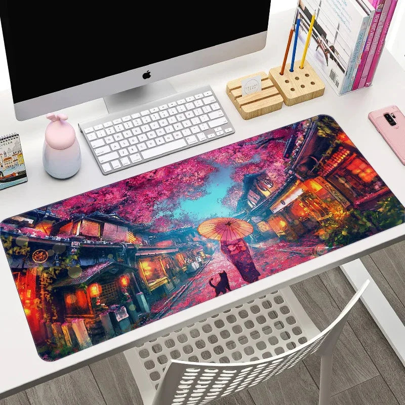 Sakura Japanese Street Anime Mouse Pad Gaming XL Home New HD Mousepad XXL Non-Slip Rubber Office Keyboard Carpet Laptop Mice Mat
