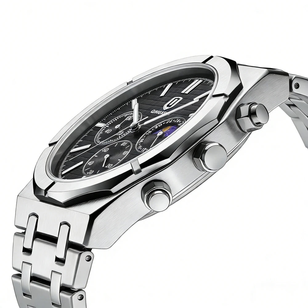 QINGXIYA Brand New Fashion Chronograph Quartz Watch for Men Stainless Steel Waterproof Luminous Date Luxury Men's Watches Reloj