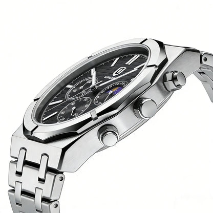 QINGXIYA Brand New Fashion Chronograph Quartz Watch for Men Stainless Steel Waterproof Luminous Date Luxury Men's Watches Reloj