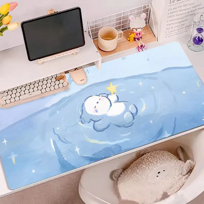 Leather Desk Pad Mouse Protector Non-Slip Cute Bear Duck Blue Large Mouse Pad Home &Office Desk Mat PU Leather Laptop Desk Pad