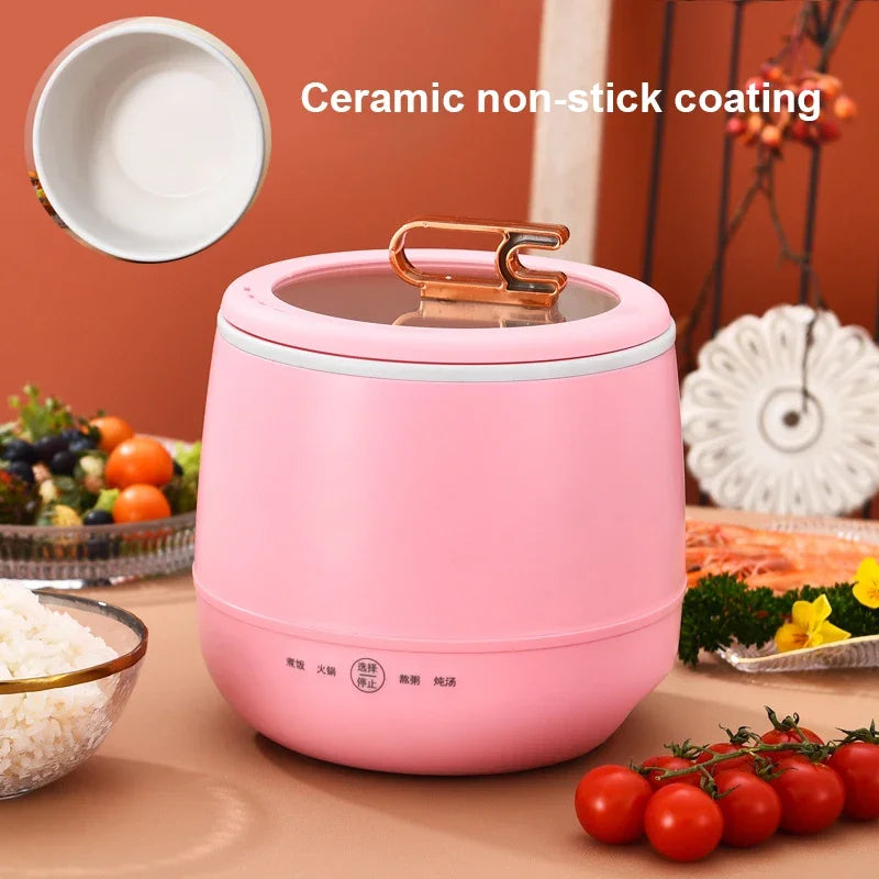 DMWD Multifunctional Electric Rice Cooker Hotpot Skillet Soup Porridge Stew Shabu Non-stick Ceramic Pot Food Meal Steamer Heater