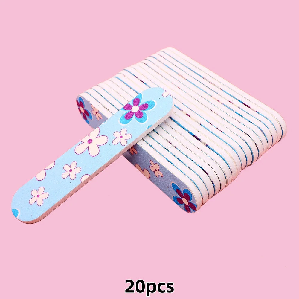20pcs 9cm Cartoon Printed Emery Board Nail Files Beauty Assorted Cute Patterns Double Sided Manicure Pedicure Tools Nail Care