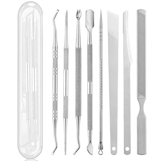 Premium Foot Care Kit 8Pcs Callus Remover File Dead Skin Shaver Cuticle Pusher Pedicure Tool for Hard Tough Skin Beauty Health