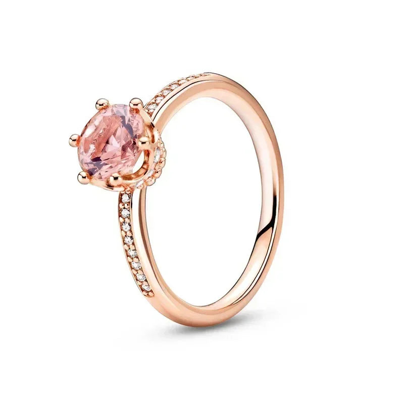 New 925 Sterling Silver Rose Gold Ring Hot Selling, Sparkling, Fashionable and Charming Crystal Ring, Women's Birthday Jewelry