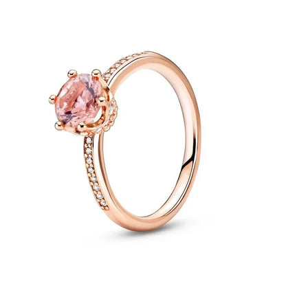 New 925 Sterling Silver Rose Gold Ring Hot Selling, Sparkling, Fashionable and Charming Crystal Ring, Women's Birthday Jewelry