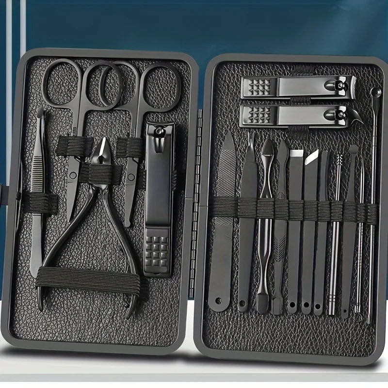 7/18pcs Professional Nail Clipper Set with Storage Box Stainless Steel Black Nail Beauty Kit for Ear Manicure Pedicure Care Tool