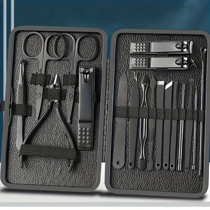 7/18pcs Professional Nail Clipper Set with Storage Box Stainless Steel Black Nail Beauty Kit for Ear Manicure Pedicure Care Tool